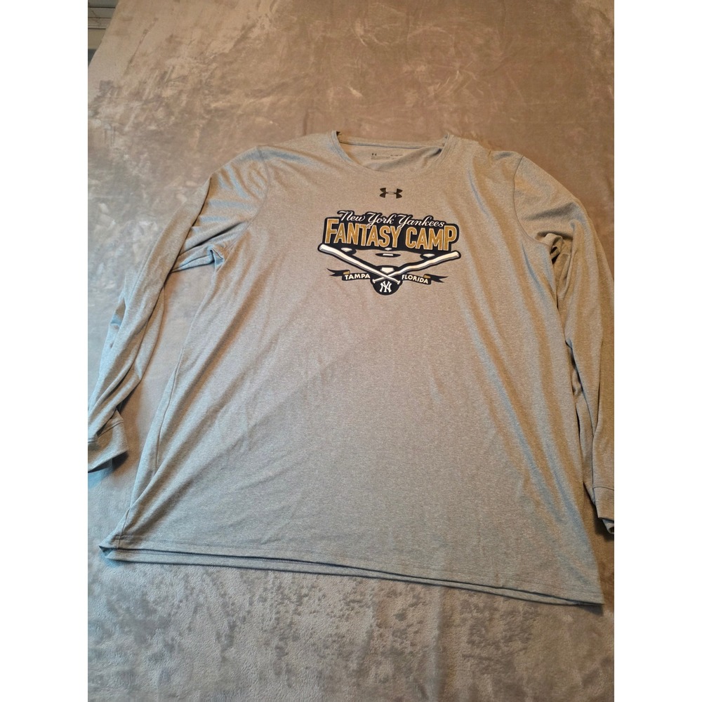 Under Armour Shirt Mens XL Gray NY Yankees Fantasy Camp Long Sleeve HeatGear
